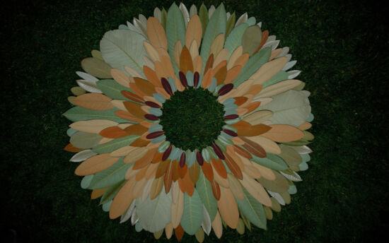 Charles Price wreath, rhododendron foliage undersides