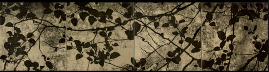 Leaves on a pond tile
